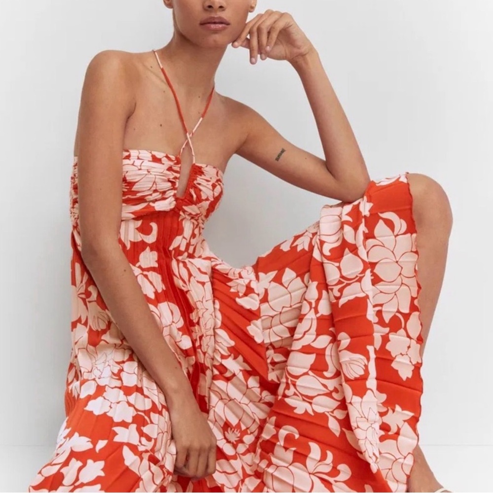 Mango Strapless Dress in Red and White